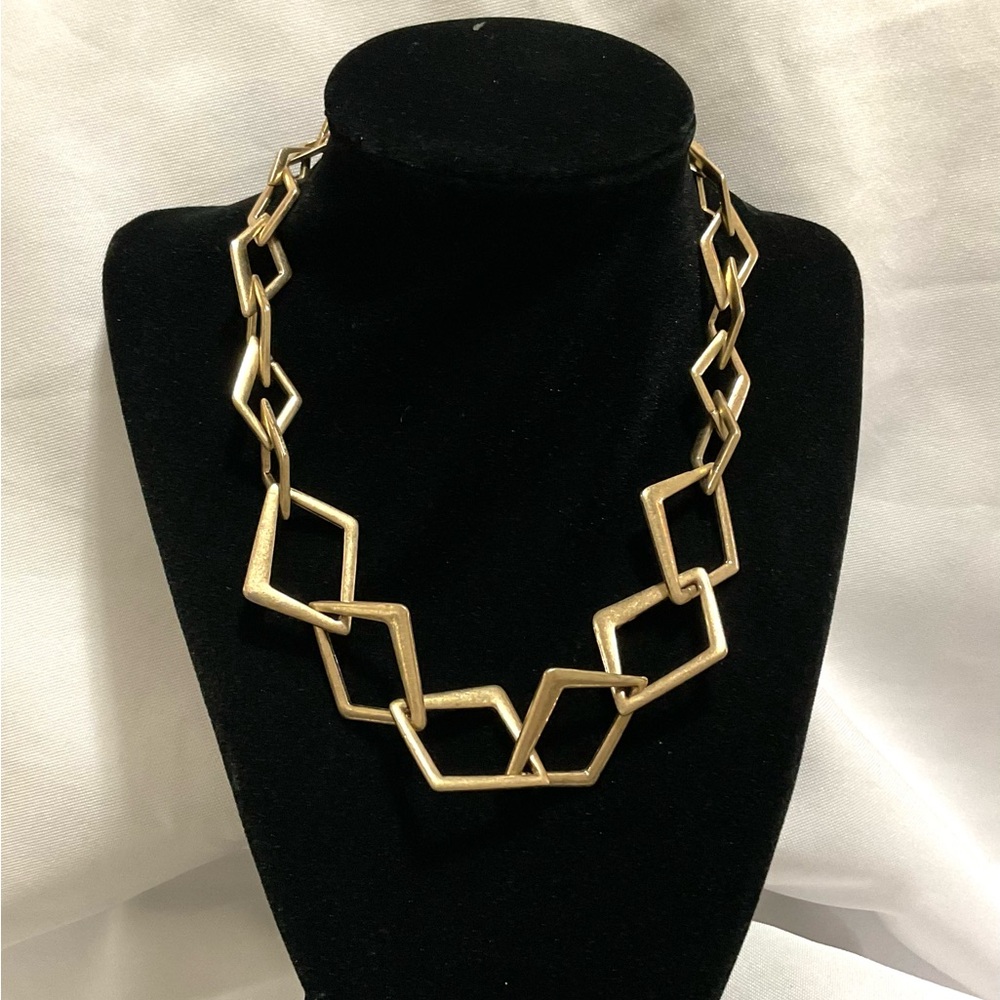 Gold Tone Geometric Linking Necklace